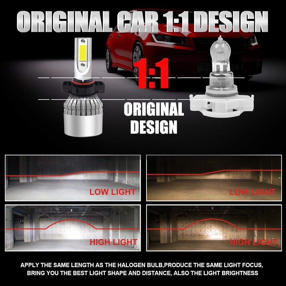 Pair 5202 2504 H16 LED Fog Lights Headlight Kit 720000LM 6000K Hi/Low Beam Bulbs