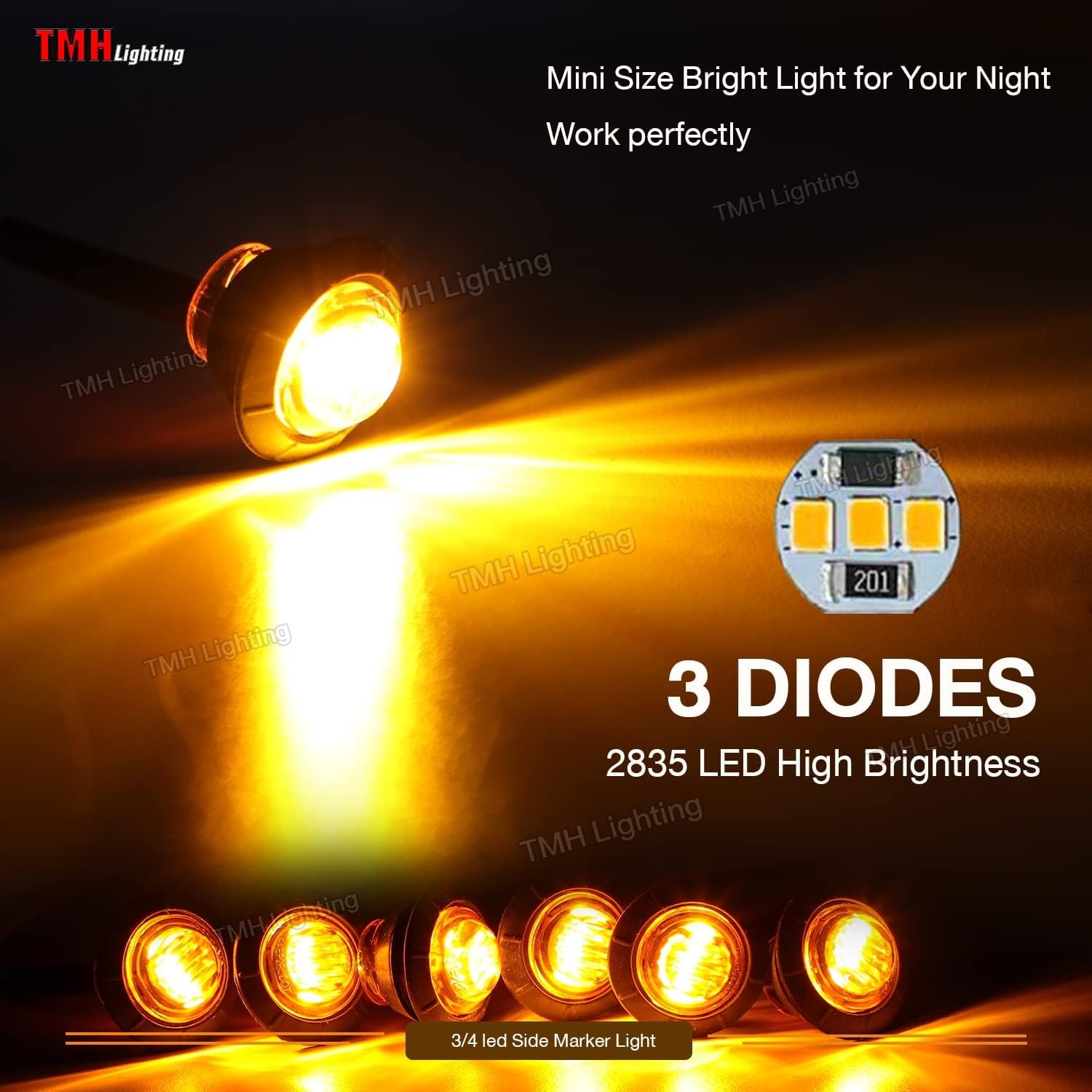 50 pcs 3/4 Inch Mount Amber 3 LED Mini Round Trailer Side 50pcs