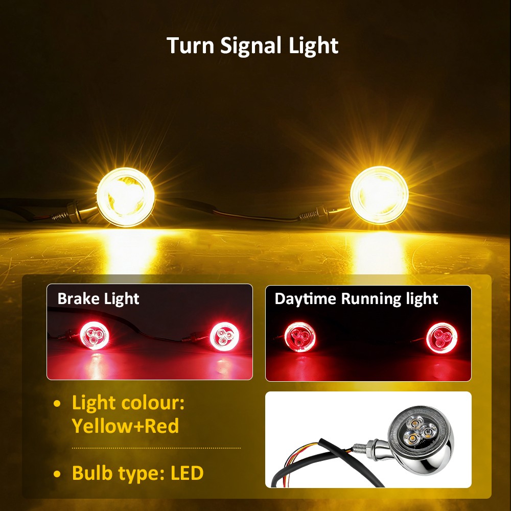 Front Rear Left Right Motorcycle Turn Signal Lights Chrome Housing Red Lights