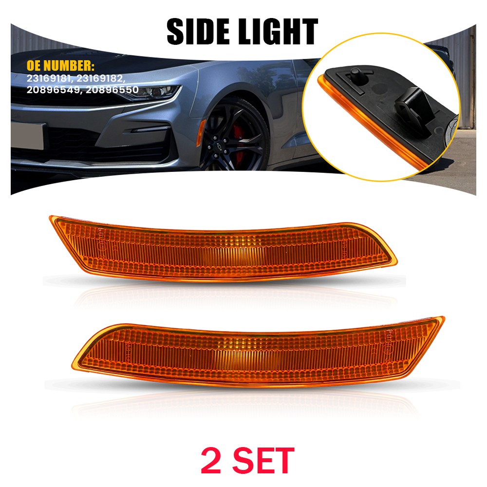 LED Side Marker Light Housings 4PCS Fits 2016-23 Chevrolet Camaro Amber 23169181