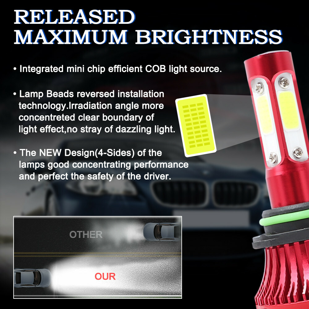 4x 9005+9006 Combo 160W 16000LM LED Headlight Kit High & Low Beam Light Bulbs