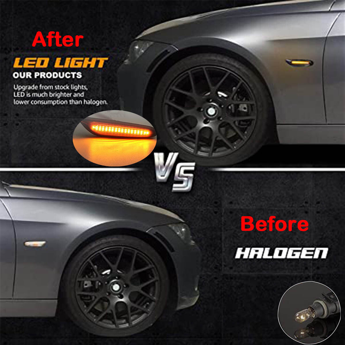 2x Smoked LED Fender Side Marker Light Sequential Turn Signal Lamp for BMW 328i
