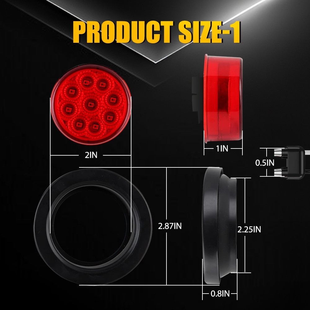 Red 2″ 9 LED Round Truck Trailer RV Side Marker Clearance Light w/Grommet 5-25X