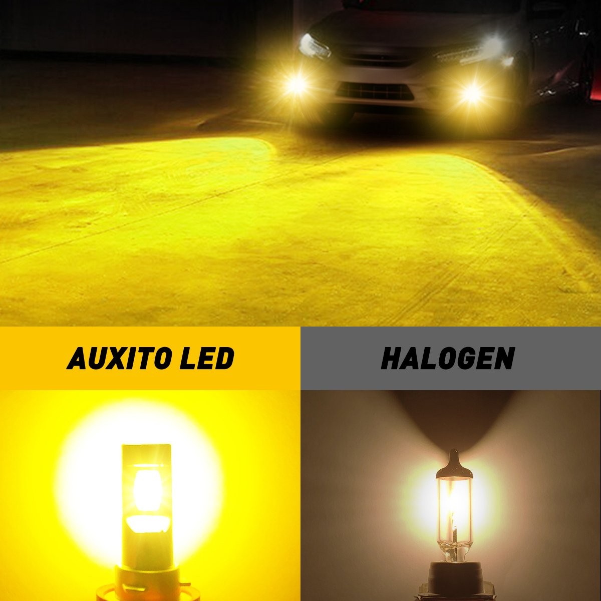 2 Pack AUXITO H10 9140 9145 LED Foglight Bulbs 3000K Amber 1:1 Size Super Bright