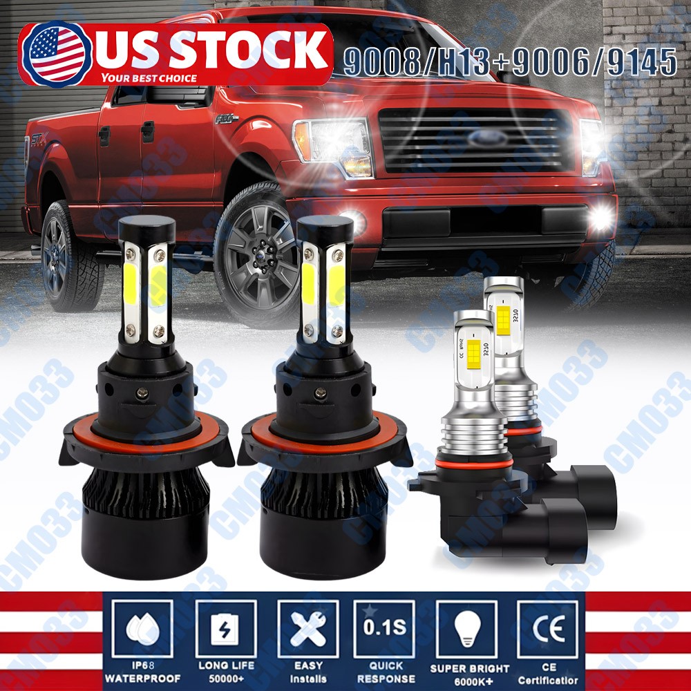 For Ford F 150 2004-2014 10000K LED Headlight Hi/Lo + Fog Light Bulbs Combo