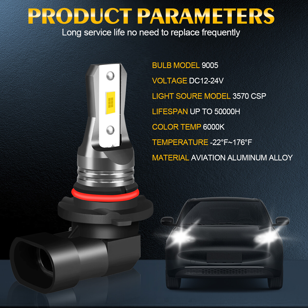 9005 LED Headlight Super Bright Bulbs Kit White 6500K