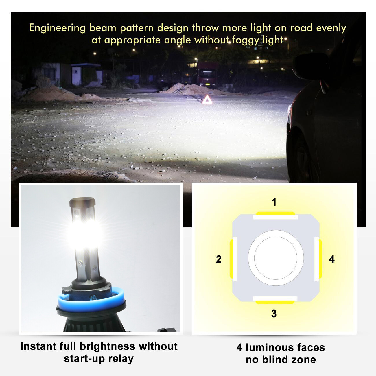 IRONWALLS H11 H9 LED Headlight High/Low Beam Super Bright 6500K White 360000LM