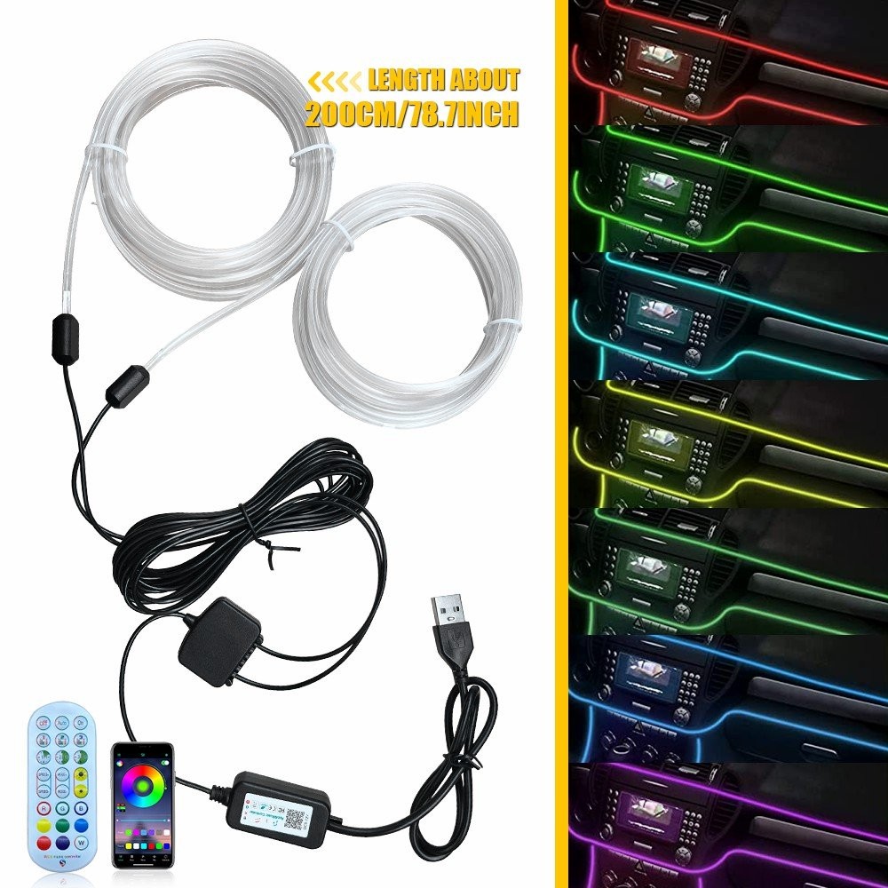Interior Lamp APP RF Control LED Neon Light Trim Glow Optic Fiber Strip RGB EXC