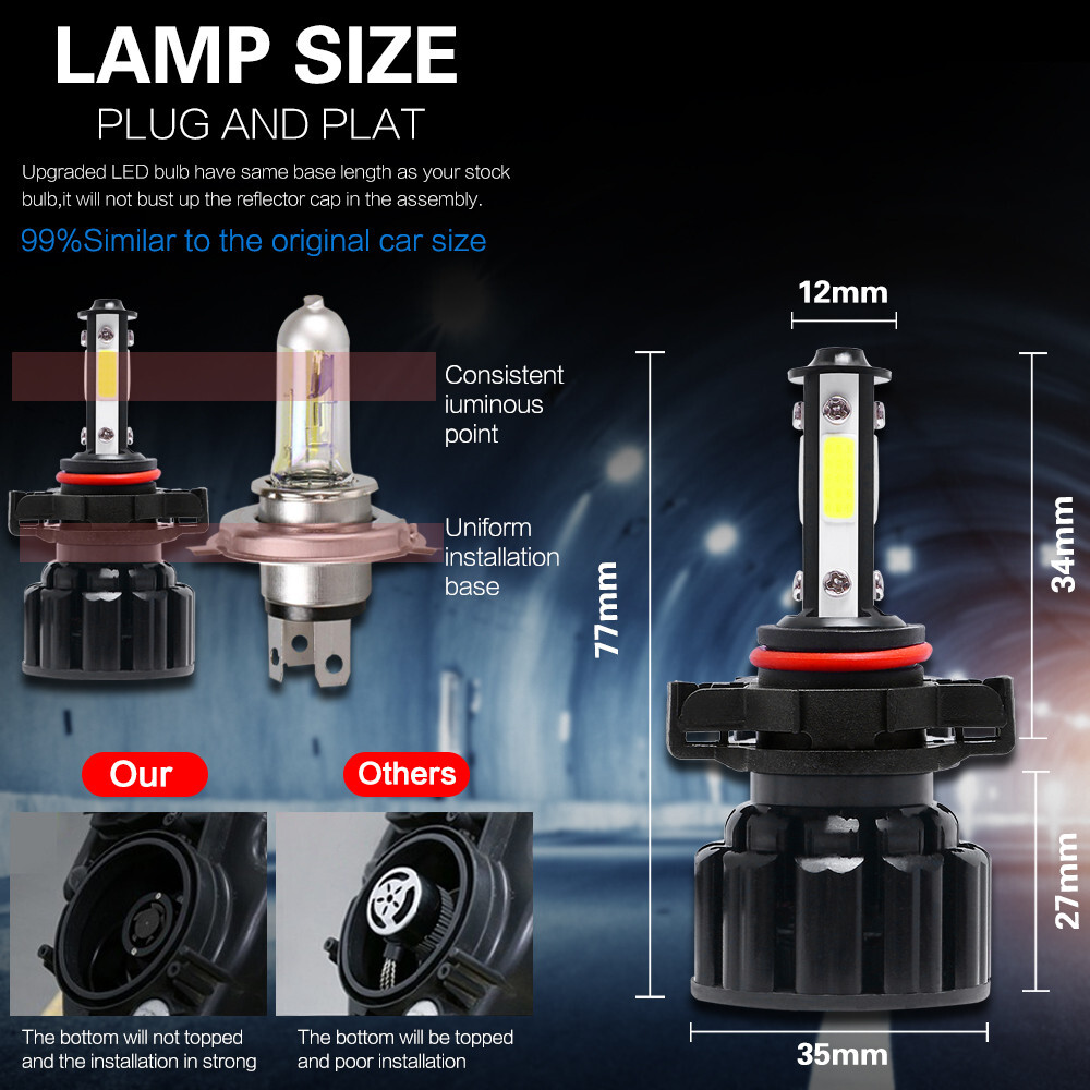4-Sides 5202/H16/9009/2504 LED Headlight Kit Fog Light 120W 32000LM 6000K Bulbs