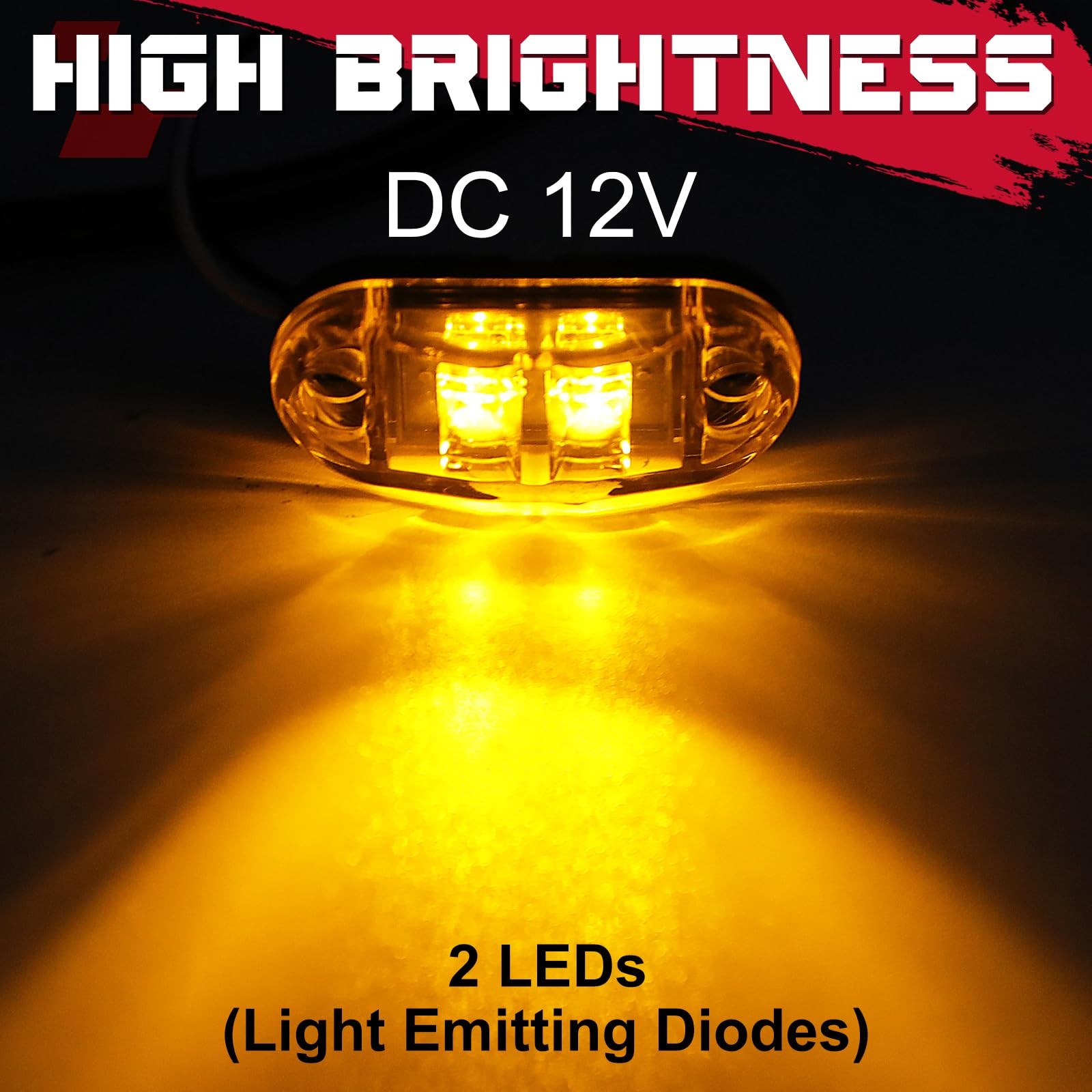 20Pcs LED Sealed Side Marker Clearance Lights Amber SAE DOT For Trailer Truck RV