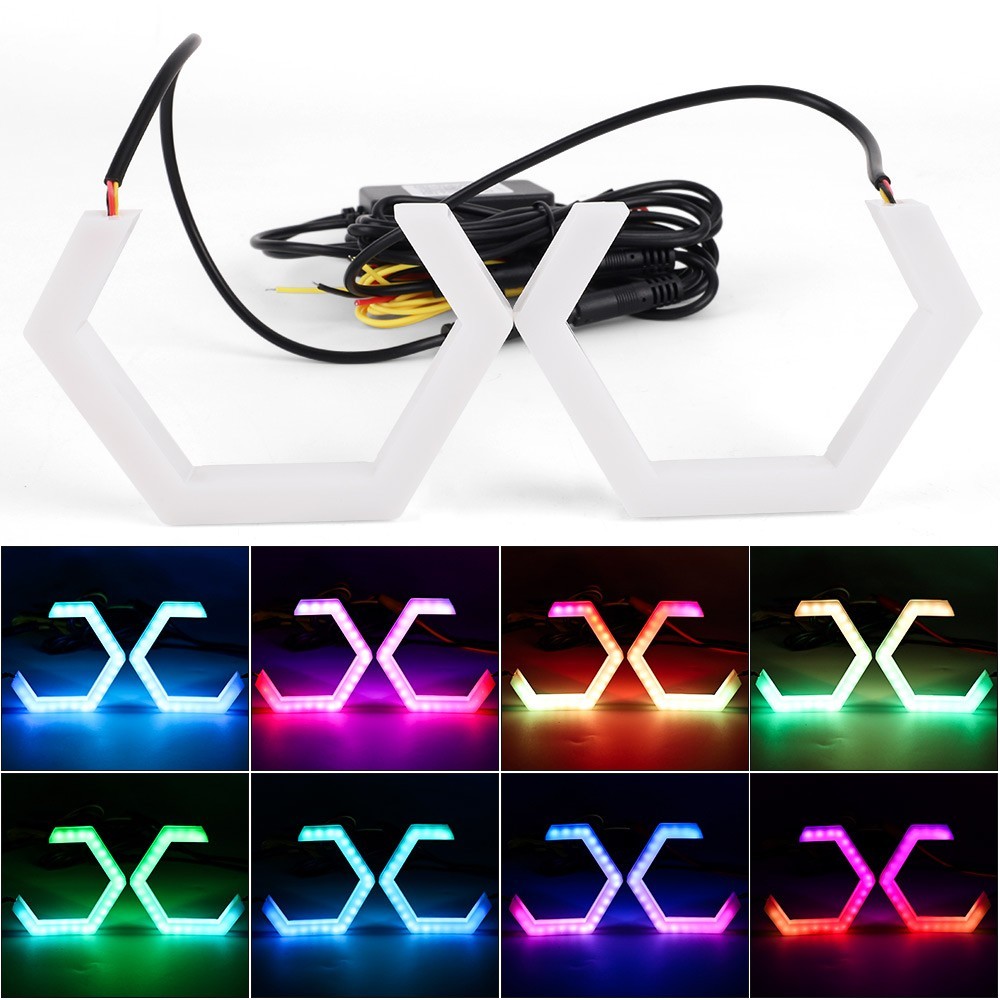 APP 2 in 1 Car RGB Heart LED Angel Eyes Halo Rings Headlight DRL Light Retrofit