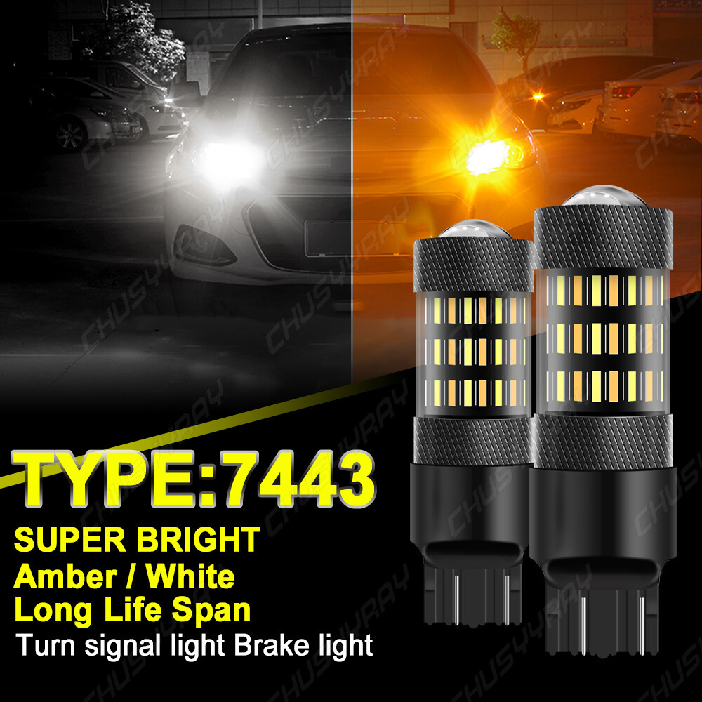 7443 7444 Switchback LED Turn Signal Parking DRL Light Bulbs Dual Color Pair