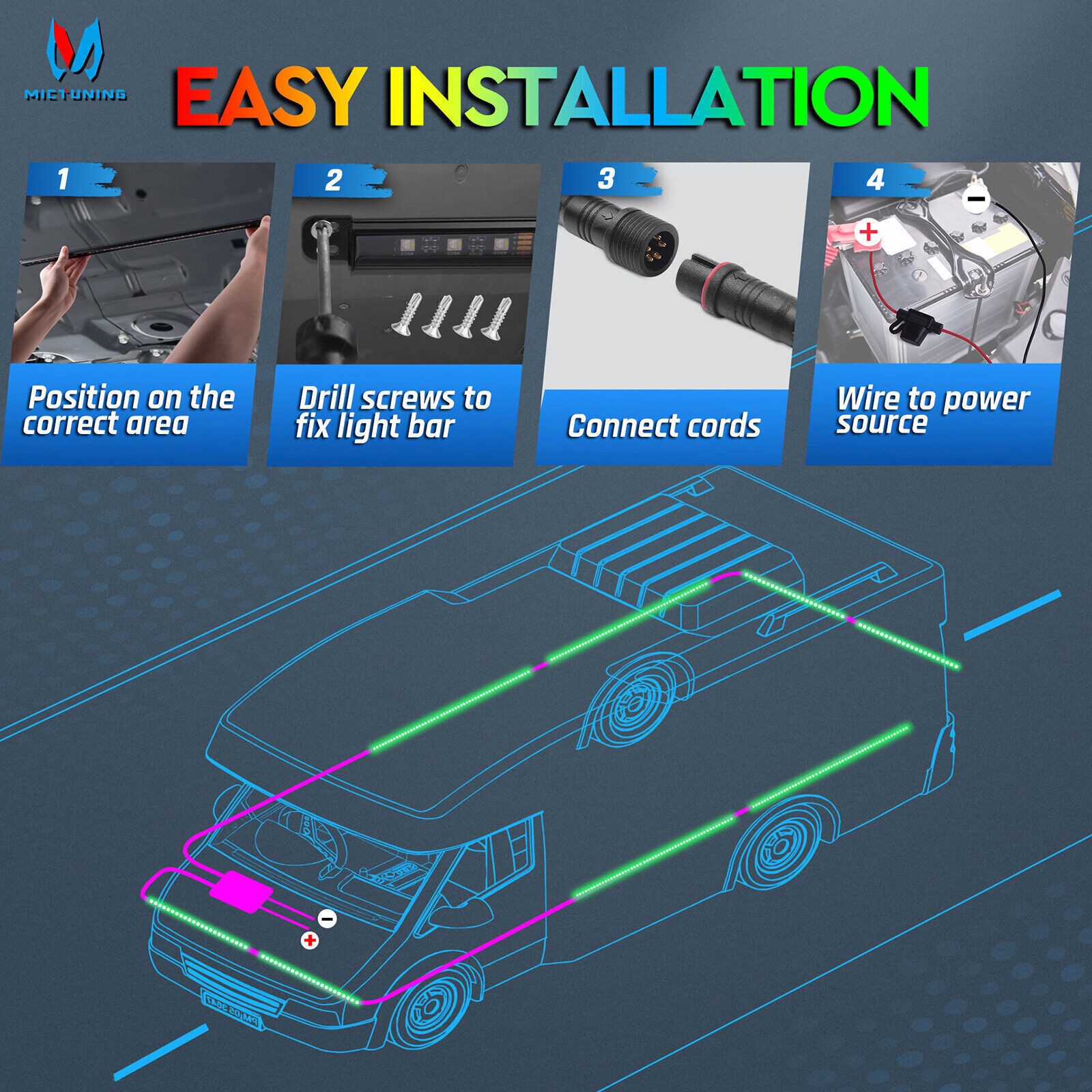 8PCS RGBW Underglow Light Bars for RVs,Exterior Neon Underbody LED Light strips