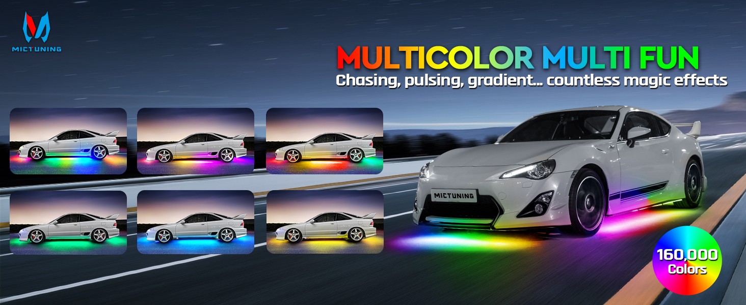 N3 Dream Color RGB Car Light Strips, Underglow Underbody Neon Chasing Light IP67