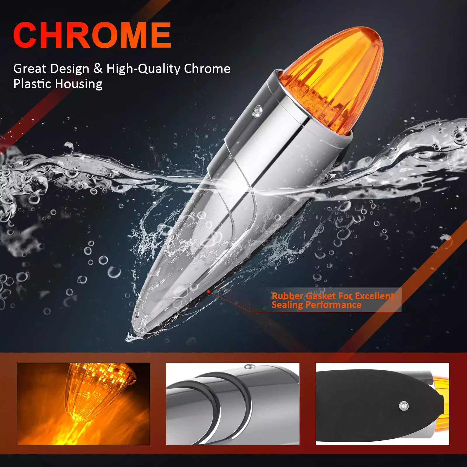 Amber Torpedo Cab Marker Lights 5Pcs Chrome LED Truck Roof Lights Top Clearance
