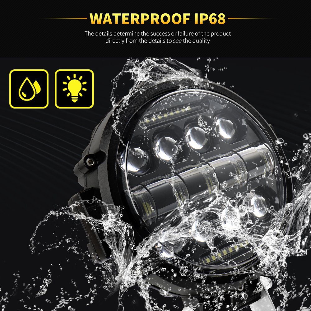 2x 7″ inch Round LED Light Bar Pods Flood Spot DRL Offroad Driving Lights Truck