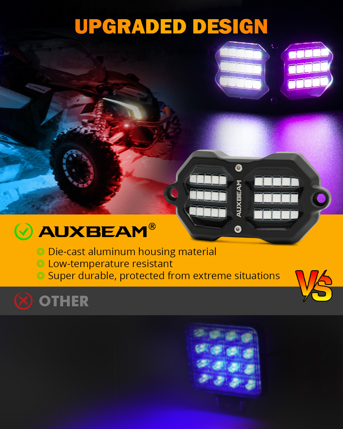 AUXBEAM 4/8 Pods RGB LED Rock Lights Dream Color Underglow Neon 48W 72W 96W 120W
