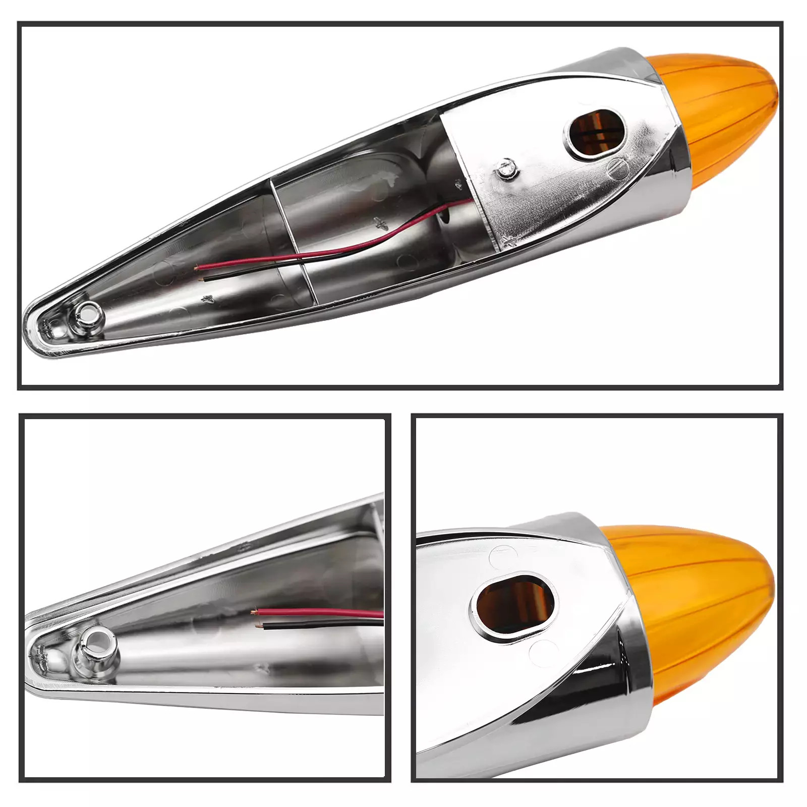Amber Torpedo Cab Marker Lights 5Pcs Chrome LED Truck Roof Lights Top Clearance