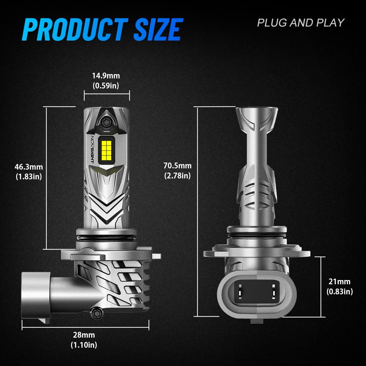 Novsight Combo 9005+H11 LED Headlight Super Bright Bulbs Kit White High/Low Beam