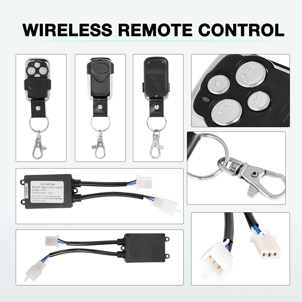 Wireless Remote Control Switch Strobe + 2-Lead Wiring Harness Kit LED Light Bar