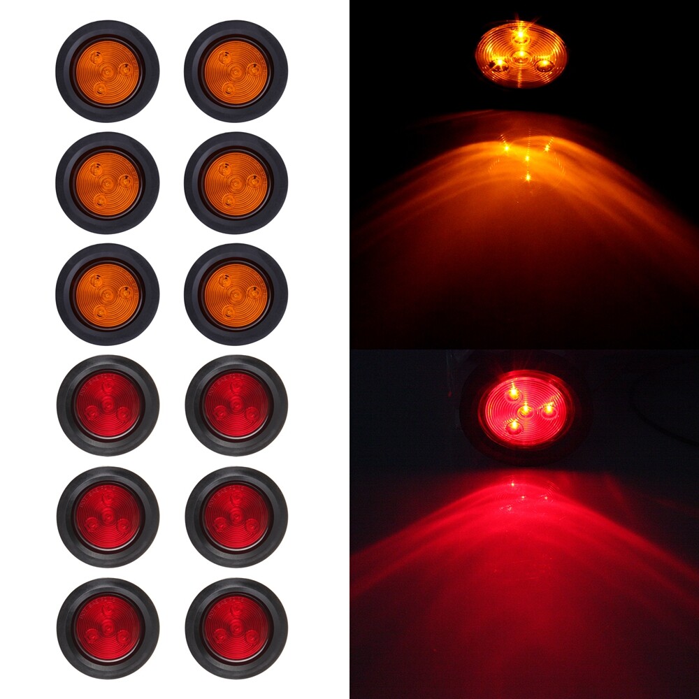 12X AMBER RED 2.5 INCH ROUND 4 LED LIGHT TRUCK TRAILER SIDE MARKER CLEARANCE
