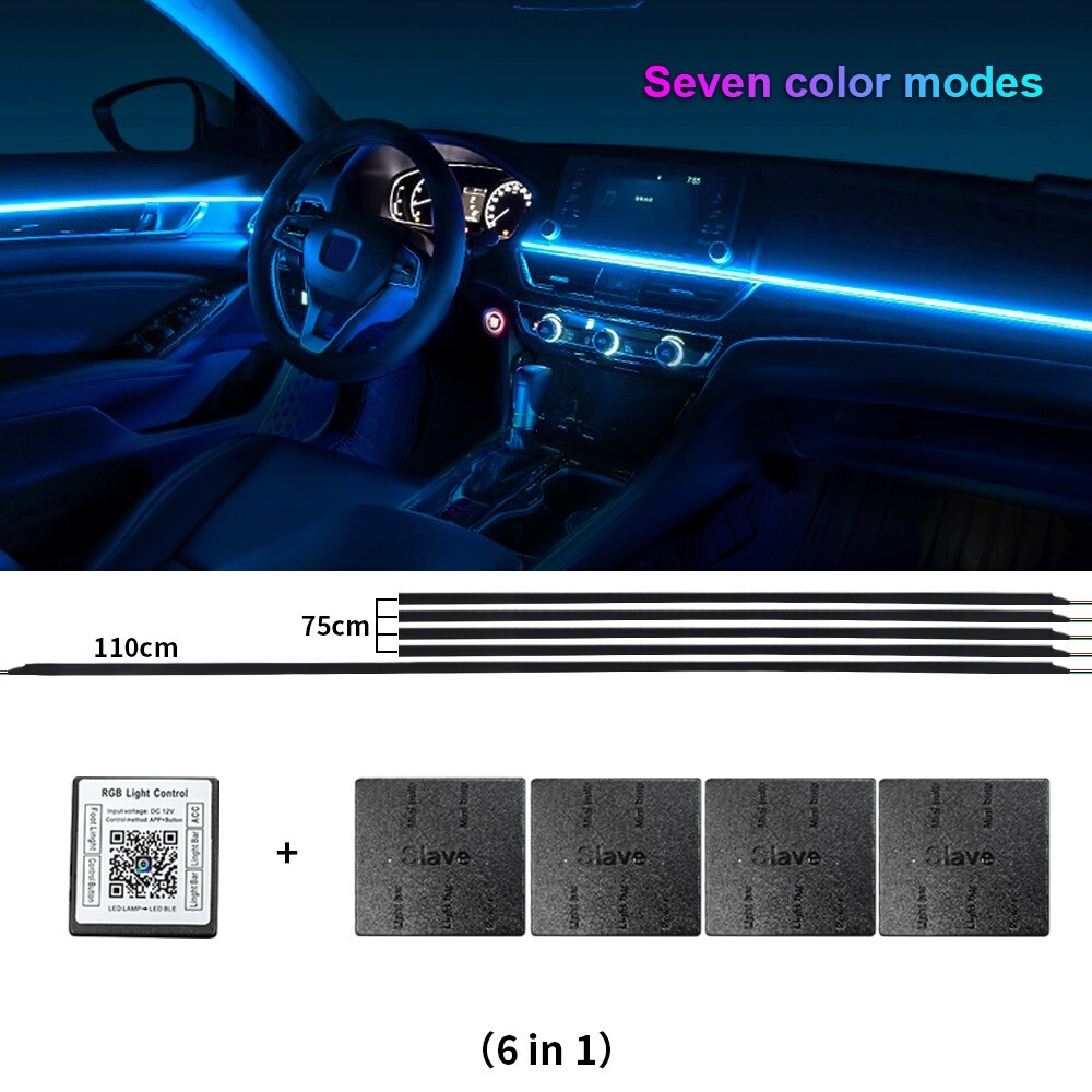 6 in 1 LED Ambient Light APP Remote Car Interior Atmosphere Lamp Hidden Kits