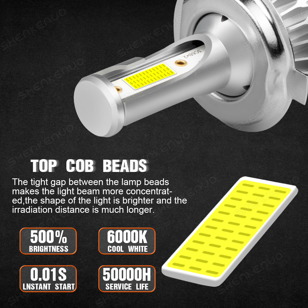 2x H4 9003 Semi High Low Beam Projector LED Headlight Bulbs Conversion Kits