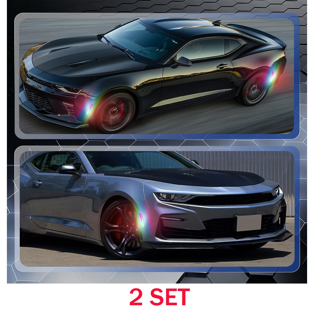 Fits 2016-23 Camaro 8X Smoked Colorful Flowing LED Front+Rear Side Marker Lights