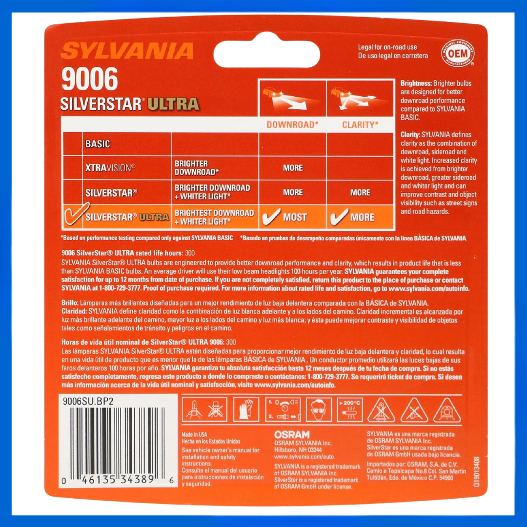 SYLVANIA 9006 SilverStar Ultra Halogen Headlight Bulbs Fog Light 2 Bulbs