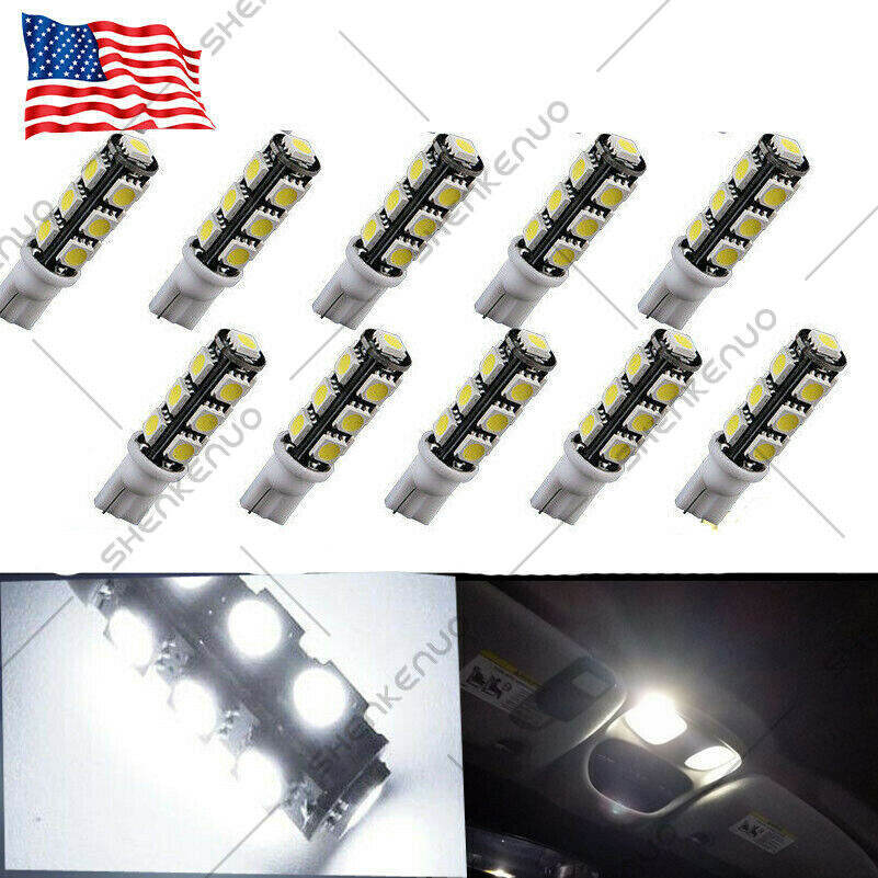 10PCS LED Landscape Light 13Led/smd Per Bulb 194 T10 T5 Wedge Base 12v Dc 1407ww