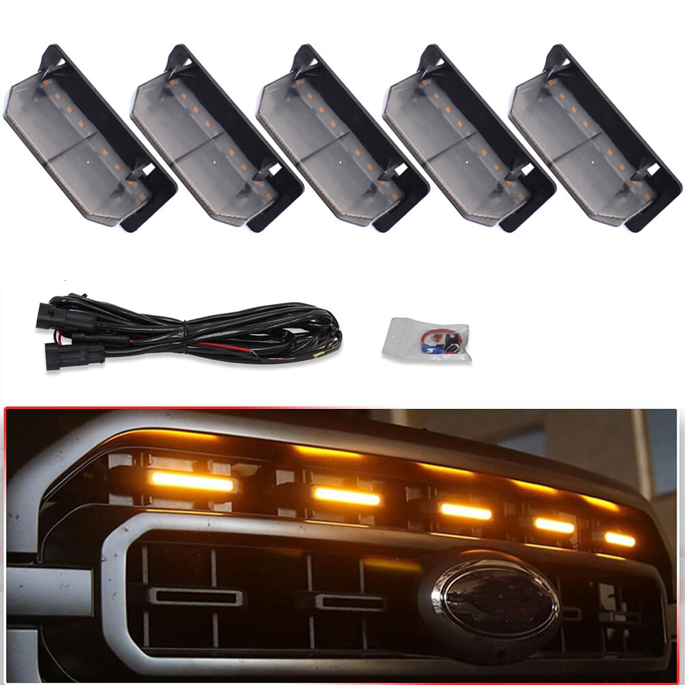 5x Smoke Lens For 2021-2023 Ford F150 XL XLT Sport LED Front Grille Lights Amber