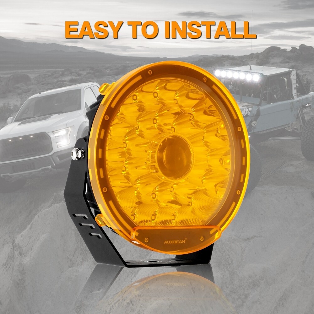 AUXBEAM 360-PRO 720W 9″INCH Round LED Work Light Bar w/Amber Covers For Jeep ATV