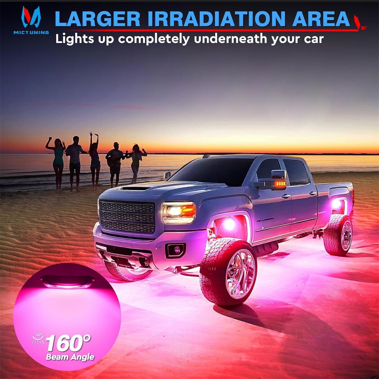 MICTUNING Curved C2 RGBW 12 Pods Underglow Neon LED Rock Lights for Trucks/UTVs