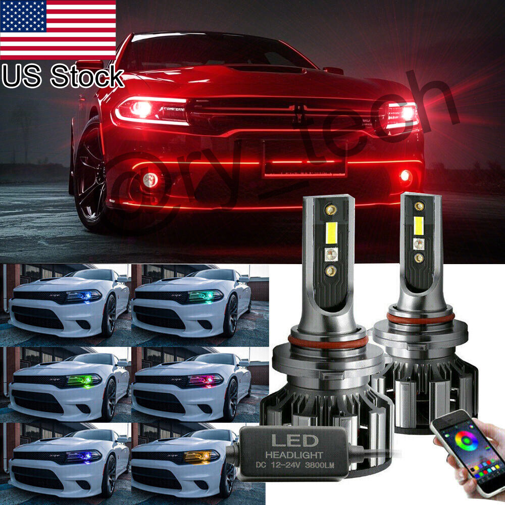 2x 9005 RGB App Control LED High Low Beam Headlight Bulb For 15-20 Dodge Charger