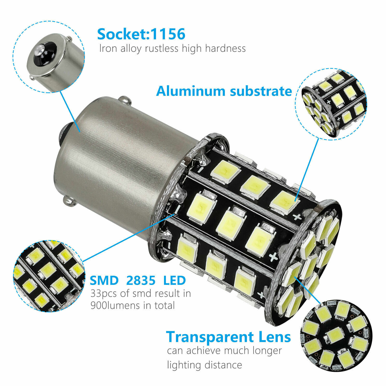 10pcs Super Bright White 1156 RV Trailer 33-SMD LED 1141 Interior Light Bulbs US
