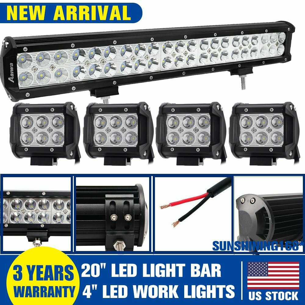 20“inch LED Light Bar Flood Combo Kit+4x 4“ Led Work lights For Offroad Pickup