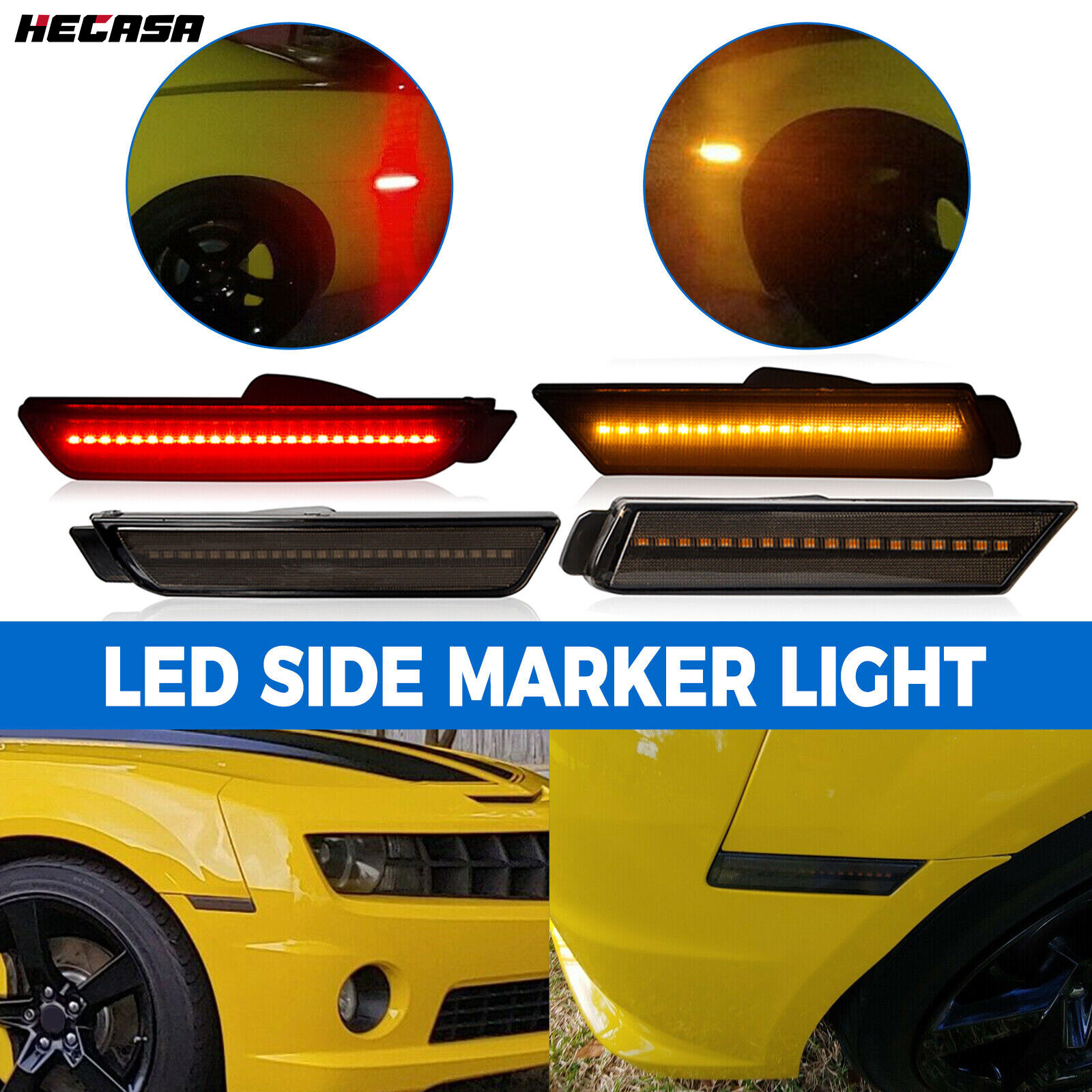 4PCS LED Bumper Side Smoked Marker Light Lamps Set For 2010-2015 Chevy Camaro