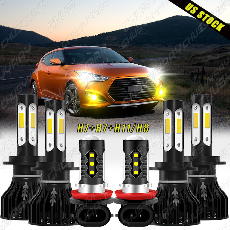 White/Yellow LED Bulbs For 2012-2017 Hyundai Veloster Headlight Fog Light Kit 6X
