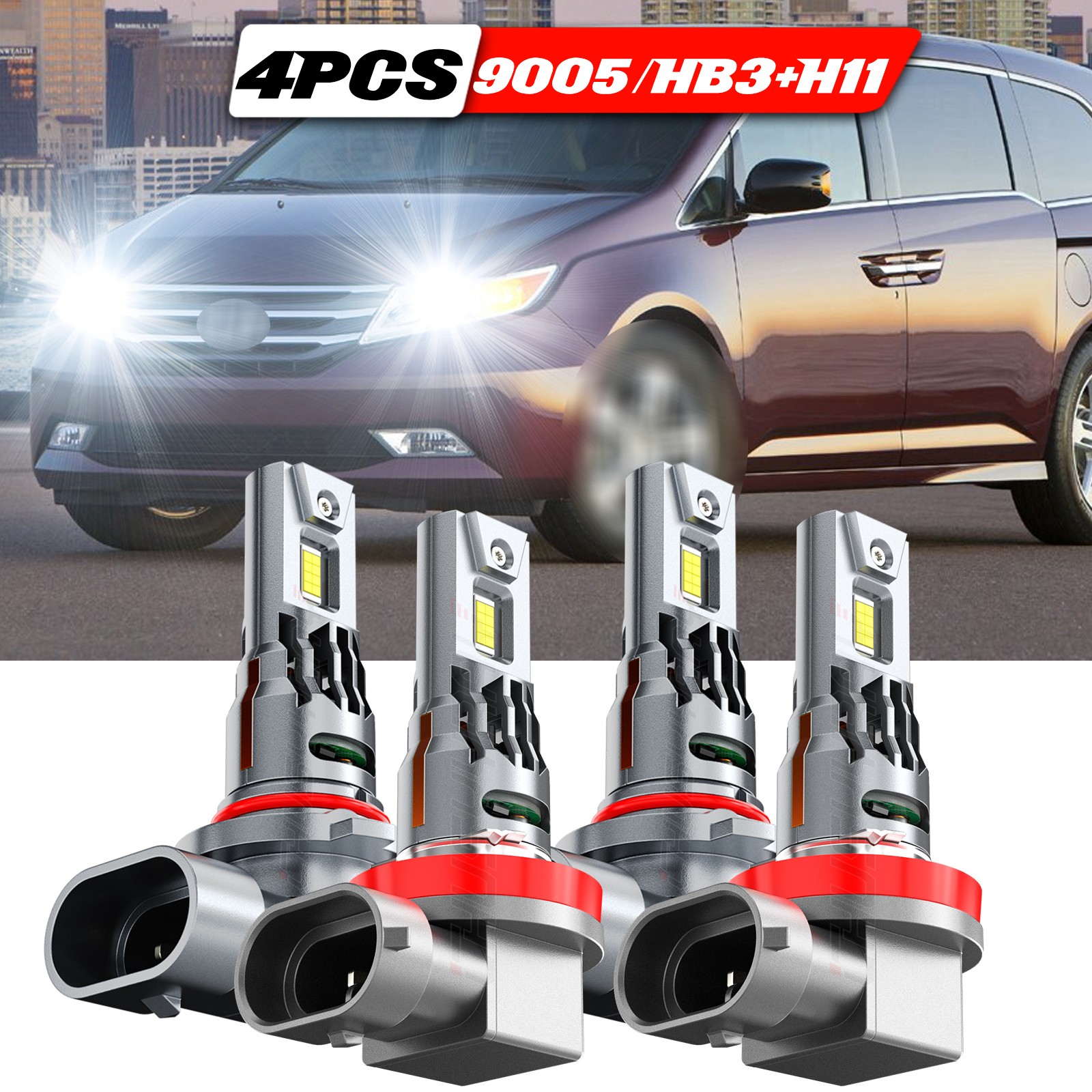 Para For Honda Odyssey 2011-2017 LED Bombillas de faros Kit Luces bajas altas