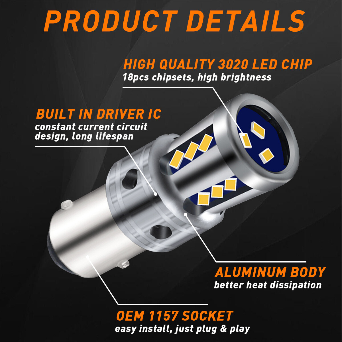 2X 18-SMD LED Brake Stop Light Bulb 1157 2057 2357 Pure White Bright Free Return