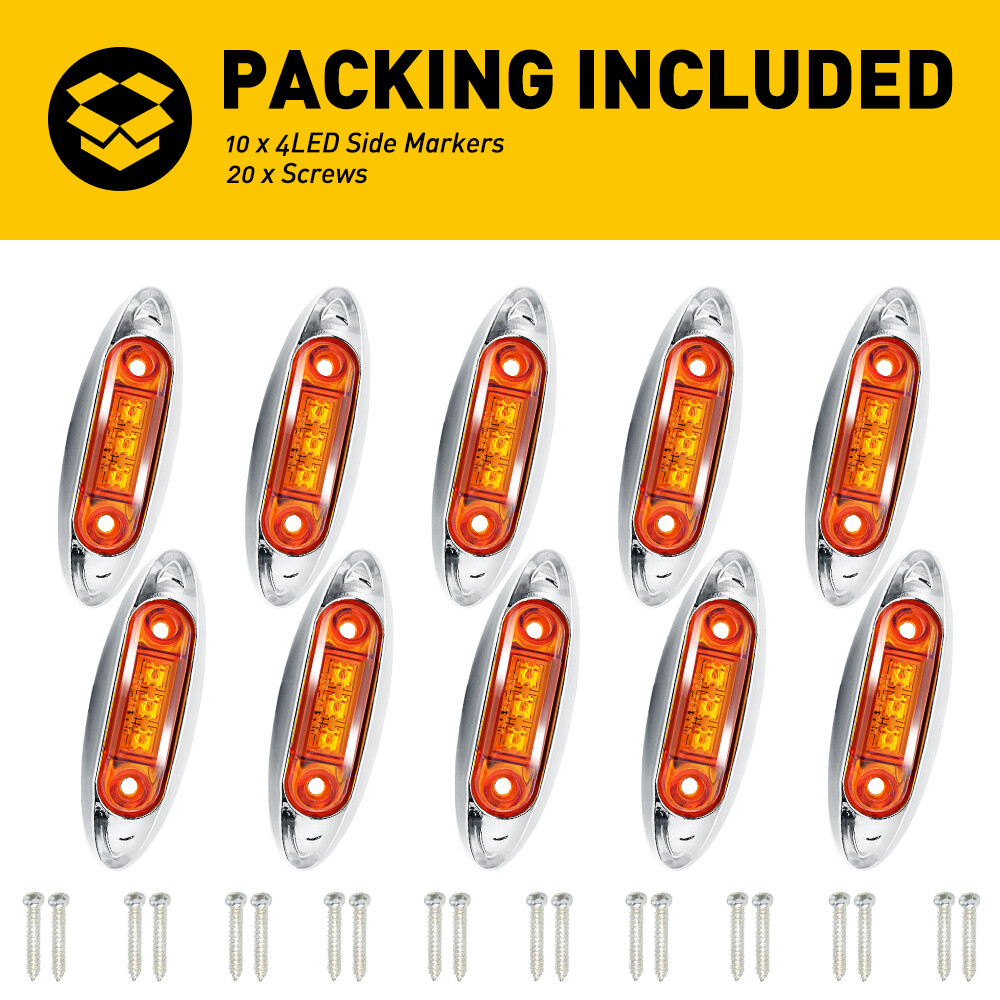 10Pcs Amber 3LED Side Clearance Marker Light For Car Truck Trailer Pickup 12V US