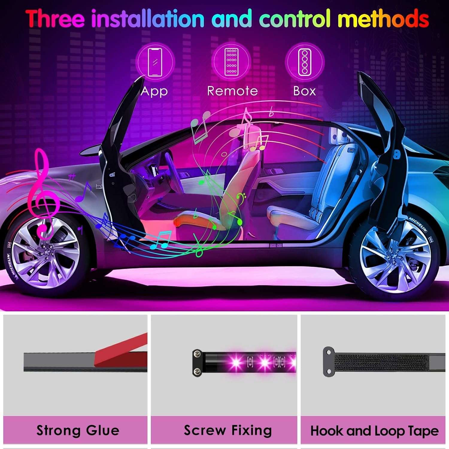 Wireless APP-Controlled RGB Interior Car Lighting – Universal Fit & Waterproof