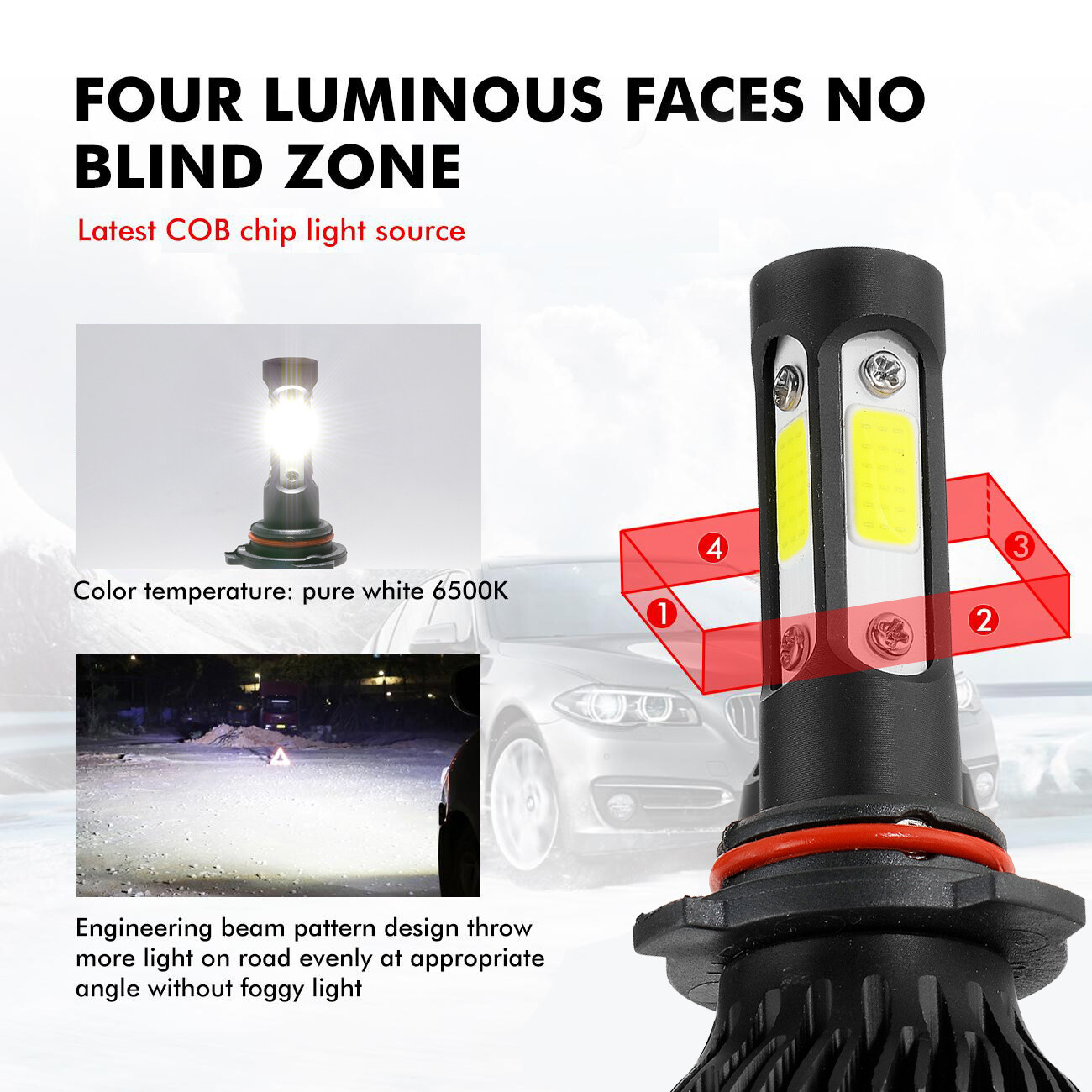 2/4-sides Combo 9005+H11 LED Headlight Super Bright Bulb Kit White High/Low Beam