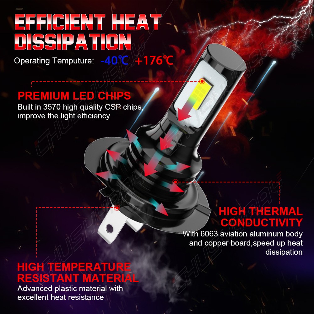 H7 H11 WHite LED Headlight Bulbs Kit High Low Beam Total 100W 10000LM 6000K