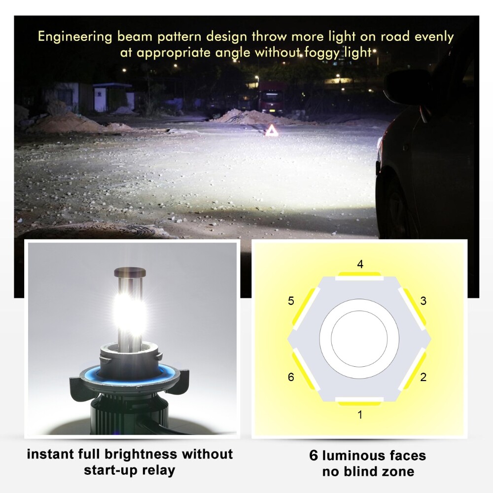 6-Sides H13 9008 LED Headlight Bulbs Kit 420000LM Hi/Lo Beam Super Bright White