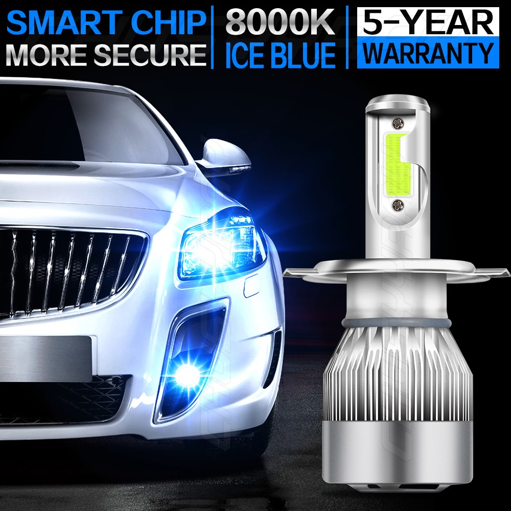 H4 9003 Ice Blue LED Headlight Bulb Conversion Kit High Low Beam 8000K 72000LM