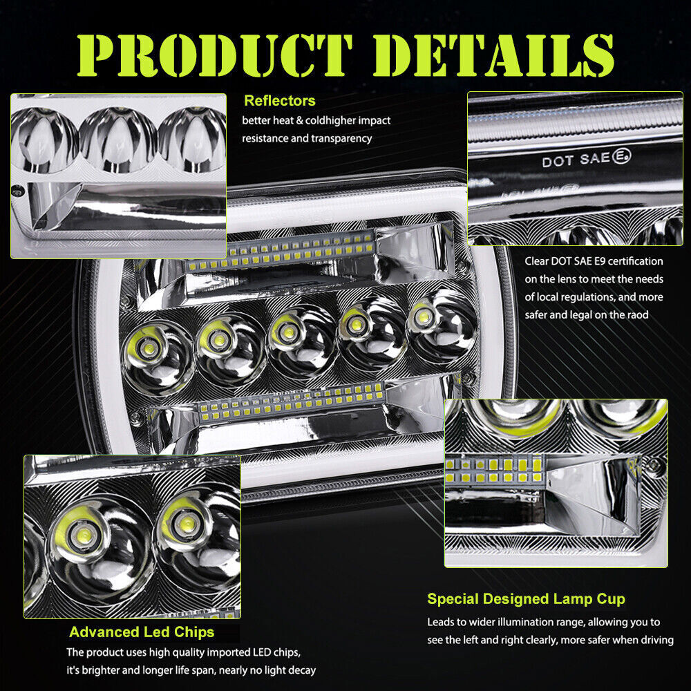 For Nissan Pickup Hardbody D21 DOT 5×7″ 7×6″LED Headlight High Low Beam DRL