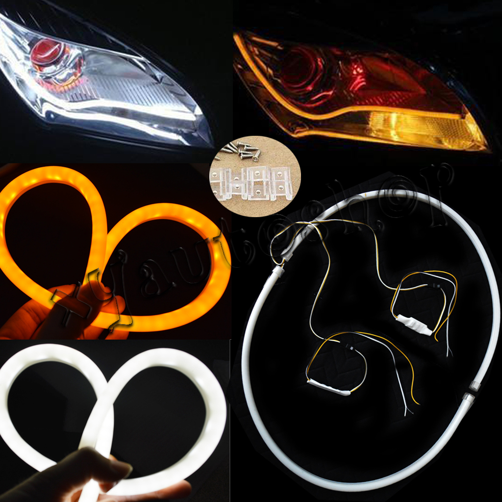 2x 45cm DIY Switchback White Amber LED DRL Car Daytime Running lights Strip Tube