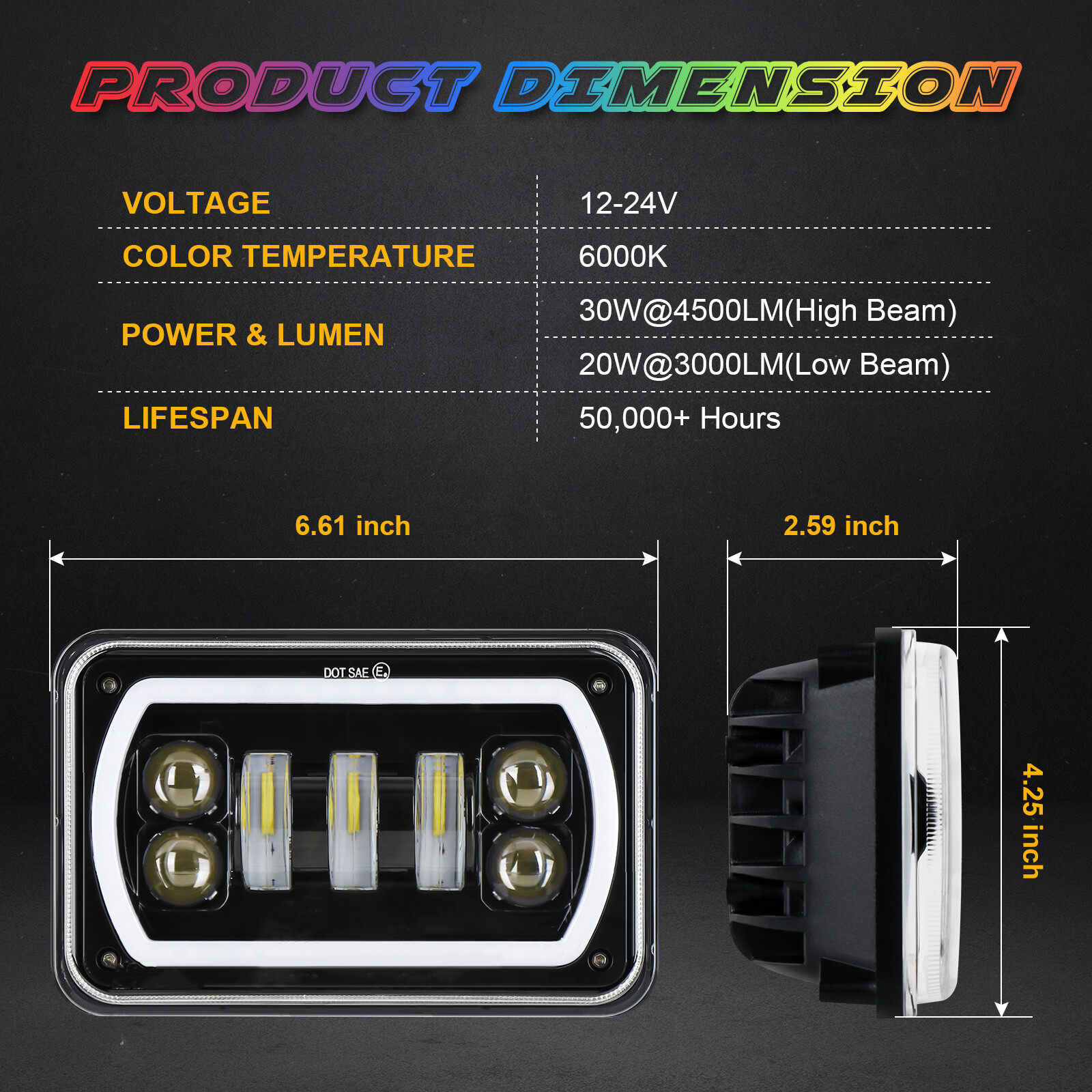 4pc 4×6 RGB LED Headlights Hi/Lo DRL Lamp For Chevrolet Monte Carlo 80-88 Camaro