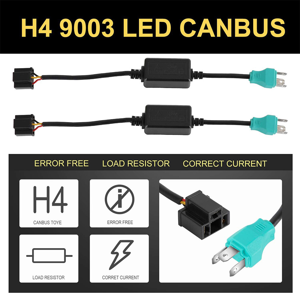 H4 9003 LED Headlight Decoder Canbus Adapter Connectors Anti-Flicker Resistor